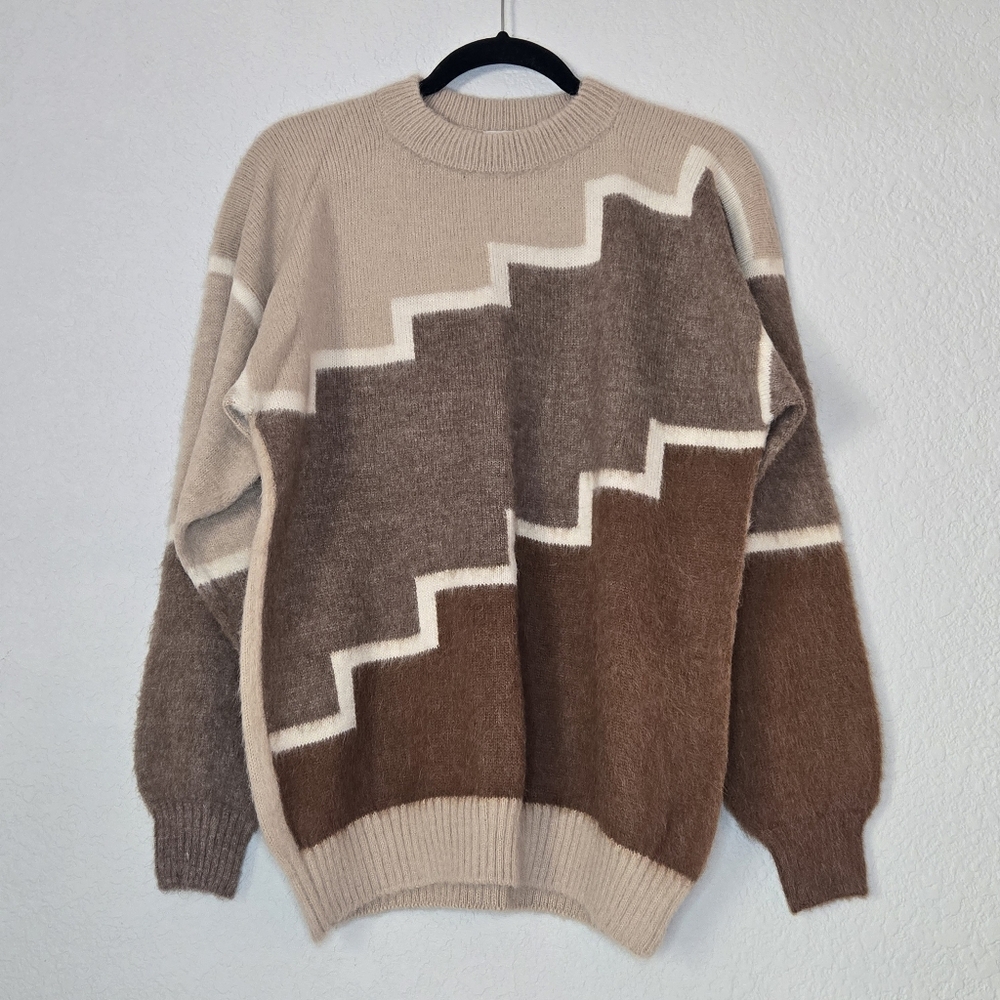 Cozy Crewneck Sweater in Beige and Brown Alpaca!